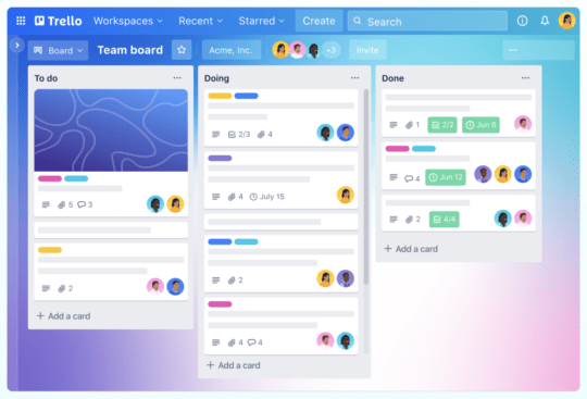 Illustration d'une utilisation de l'outil Trello